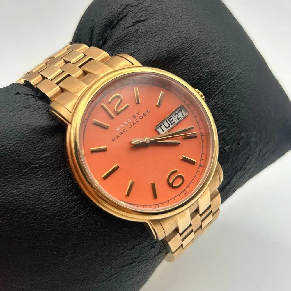 Marc Jacobs Fergus Watch Rose-gold Orange Dial Working New Battery